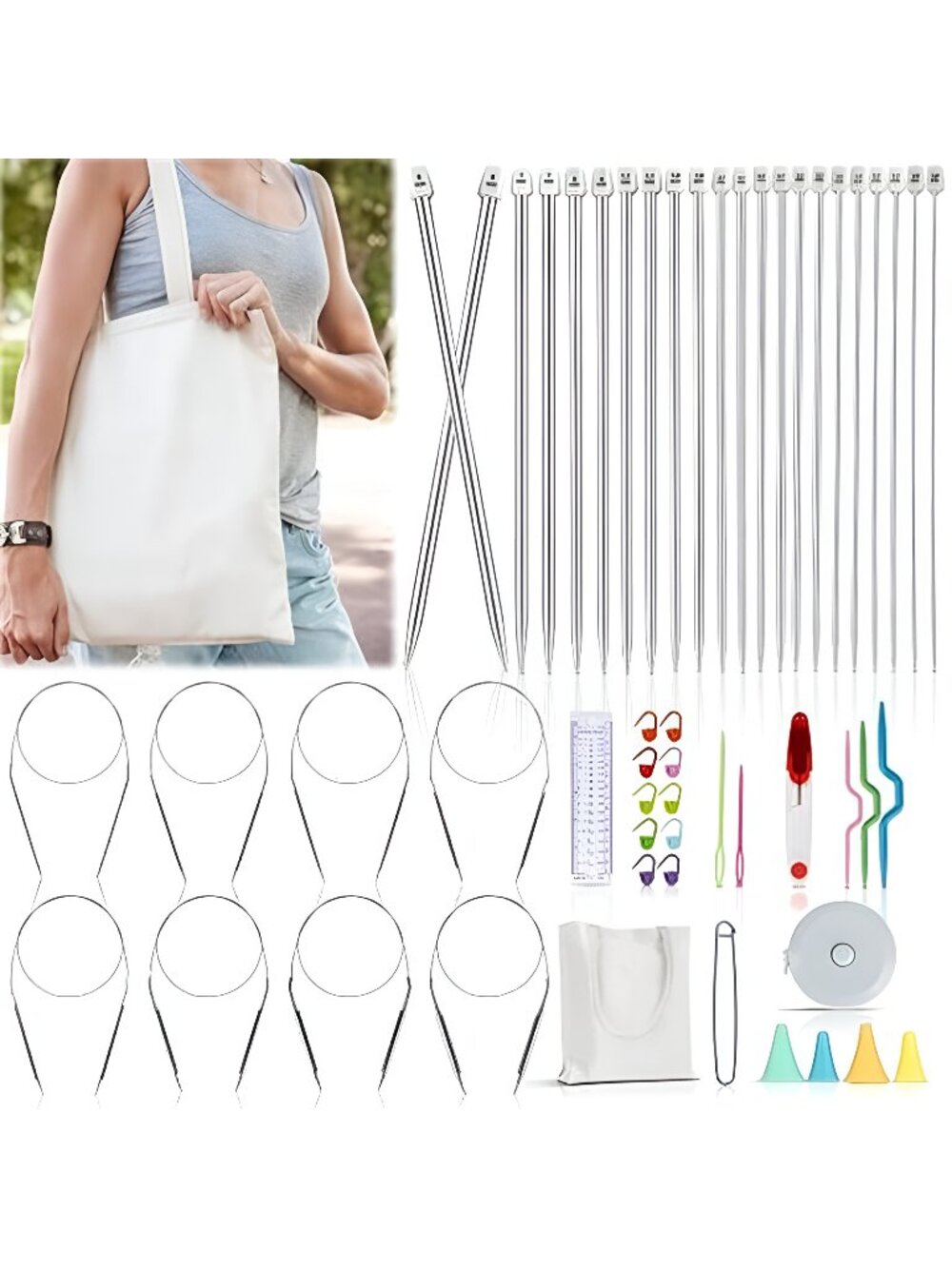 Knitting Needles Set for Beginners, 9 Pairs Circular Knitting Needles